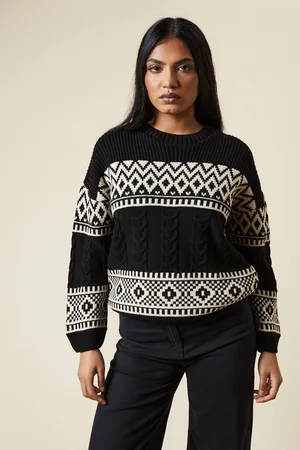 Dorothy Perkins Womens Petite Patchwork Fairisle Crew Neck Jumper
