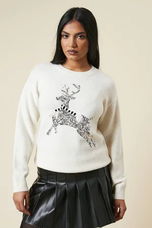 Dorothy Perkins Womens Petite Sequin Reindeer Christmas Jumper
