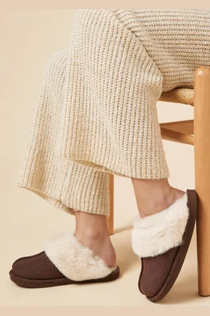 Dorothy Perkins Womens Harleen Suedette Faux Fur Lined Mule Slippers