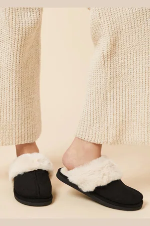 Dorothy Perkins Womens Harleen Suedette Faux Fur Lined Mule Slippers