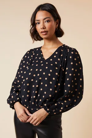 Dorothy Perkins Womens Camel Spot V Neck Shirred Hem Blouse