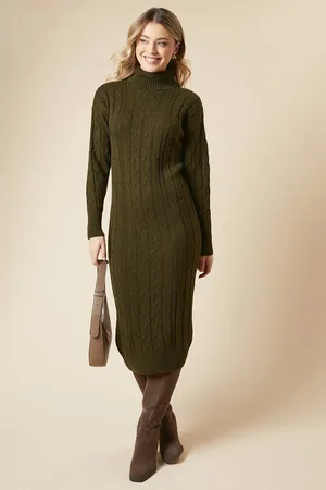 Dorothy Perkins Womens Cable Knit Roll Neck Jumper Midi Dress