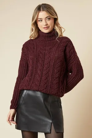 Dorothy Perkins Womens Chunky Cable Knit Roll Neck High Low Hem Jumper