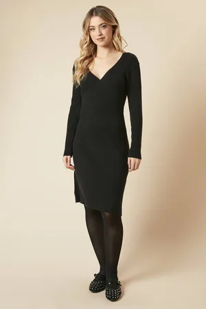 Dorothy Perkins Womens Wrap Ribbed Knitted Midi Dress