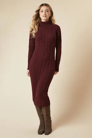 Dorothy Perkins Womens Cable Knit Roll Neck Jumper Midi Dress