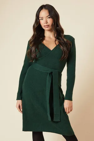 Dorothy Perkins Womens Wrap Ribbed Knitted Midi Dress