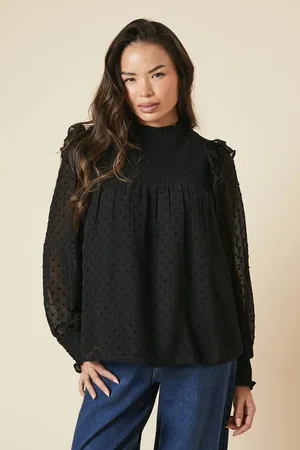 Dorothy Perkins Womens Shirred Yoke Dobby Chiffon Long Sleeve Blouse
