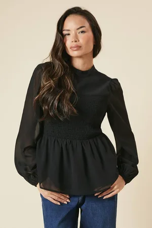 Dorothy Perkins Womens Shirred Front And Back Long Sleeve Blouse