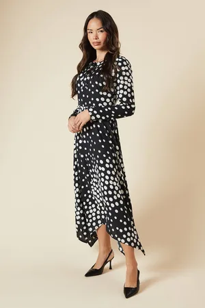 Dorothy Perkins Womens Black Spot Tie Front Hanky Hem Dress