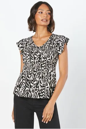 Dorothy Perkins Womens Shirred Body Frill Sleeve Top