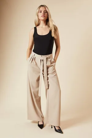 Dorothy Perkins Womens Pleated Belted Wide Leg Trouser