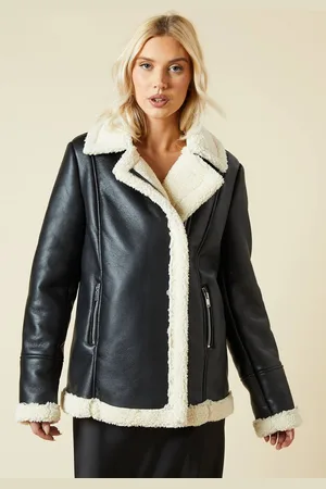 Dorothy Perkins Womens Faux Leather Longline Aviator Jacket