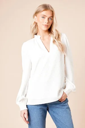 Dorothy Perkins Womens Long Sleeve V Neck Dobby Blouse