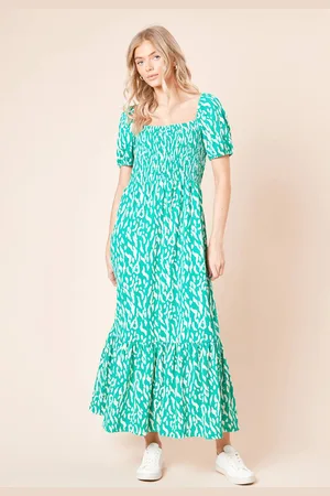 Dorothy Perkins Womens Short Puff Sleeve Abstract Shirred Bust Maxi Dress