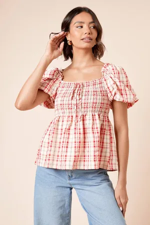 Dorothy Perkins Womens Gingham Babydoll Blouse