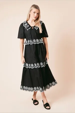 Dorothy Perkins Womens Embroidered Tiered Midi Dress
