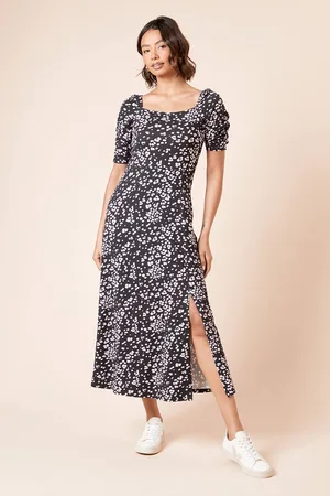 Dorothy Perkins Womens Square Neck Leopard Short Sleeve Midi Dress