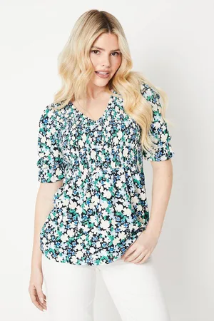 Dorothy Perkins Womens V Neck Puff Sleeve Ruched Body Top