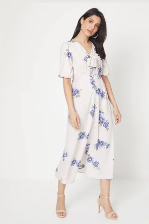 Dorothy Perkins Womens Ivory Tie Front Button Through Midi Dress
