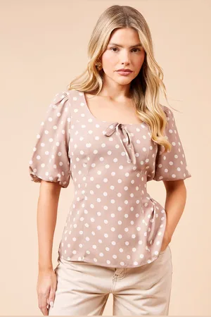 Dorothy Perkins Womens Spot Tie Front Puff Sleeve Blouse