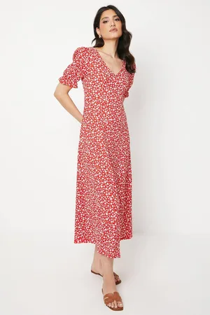 Dorothy Perkins Womens Ditsy V Neck Short Sleeve Midi Dress