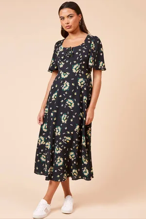 Dorothy Perkins Womens Floral Tie Front Angel Sleeve Midi Dress