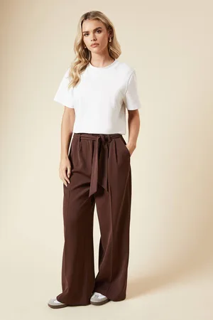 Dorothy Perkins Womens Petite Paperbag Belted Wide Leg Trouser