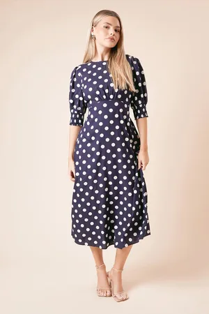 Dorothy Perkins Womens Spot Shirred Cuff Midi Dress