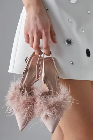 Faith Womens : Sylvaya Satin Feather Detail Stiletto Heel Court Shoes