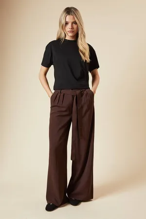 Dorothy Perkins Womens Pleated Belted Wide Leg Trouser