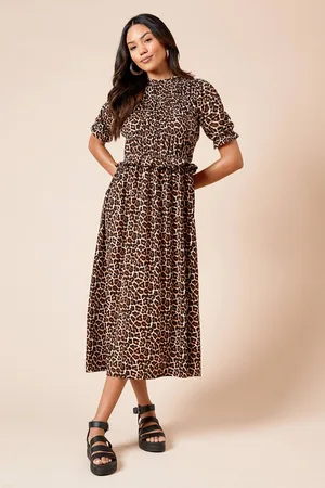Dorothy Perkins Womens Puff Sleeve Shirred Bodice Peplum Midi Dress