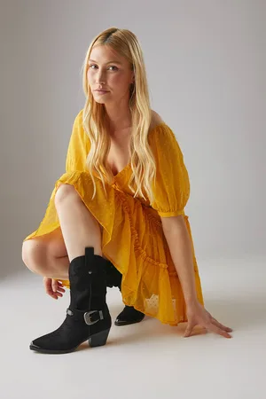 Faith Womens : Nymera Faux Suede Buckle Detail Western Calf Boots