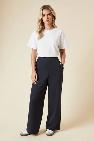 Dorothy Perkins Womens Petite Button Tailored Wide Leg Trouser