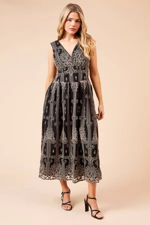 Dorothy Perkins Womens Cutwork Embroidery Strapless Trim V-Neck Midi dress