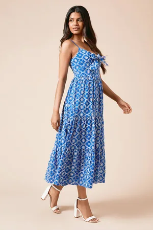 Dorothy Perkins Womens Petite Tie Front Broderie Midi Dress