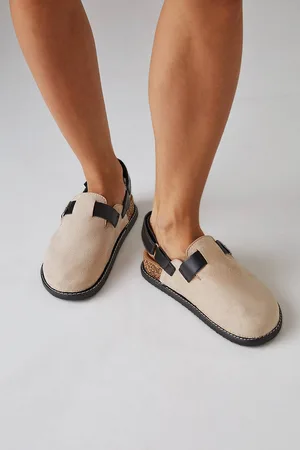 Faith Womens : Helene Faux Suede Slingback Closed toe Footbed Mules