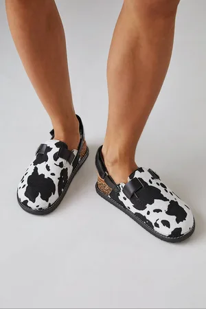 Faith Womens : Helene Faux Cow Print Suede Slingback Closed toe Footbed Mules