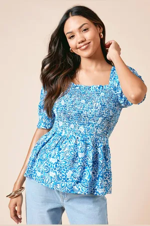 Dorothy Perkins Womens Shirred Bodice Puff Sleeve Peplum Top
