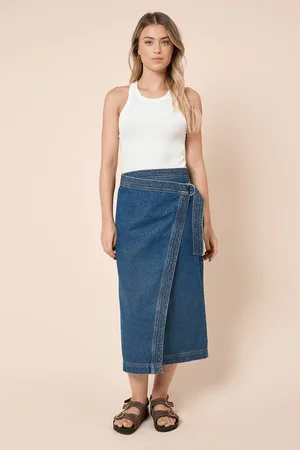 Dorothy Perkins Womens Wrap Front Denim Midi Skirt