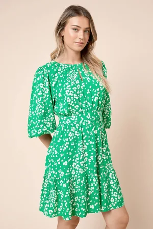 Dorothy Perkins Womens Keyhole Puff Sleeve Tiered Mini Dress