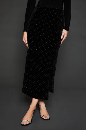 Dorothy Perkins Womens Velvet Studded Midi Skirt