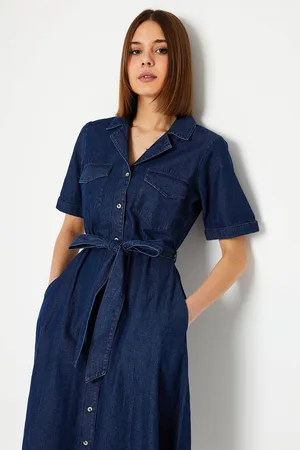 Dorothy Perkins Womens Denim Belted Button Through Midi Dress