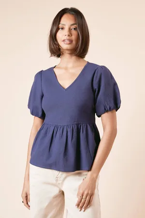 Dorothy Perkins Womens Tie Back Puff Sleeve Linen Blouse