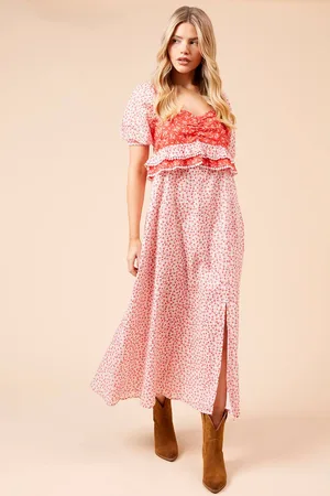 Dorothy Perkins Womens Mix And Match Ruffle Bust Short Sleeve Midi Dress