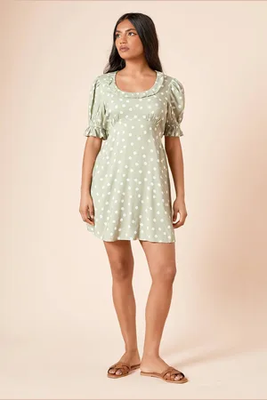 Dorothy Perkins Womens Petite Spot Frill Neckline Tie Back Mini Dress