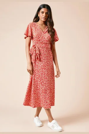 Dorothy Perkins Womens Petite Wrap Front Midi Dress