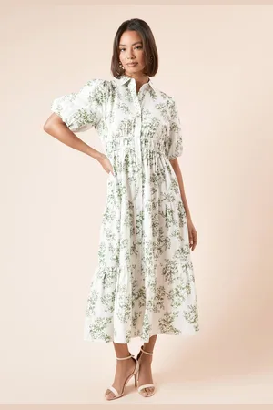 Dorothy Perkins Womens Green Poplin Tiered Button Front Shirt Dress