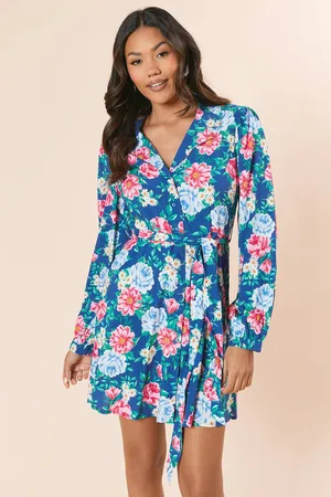 Dorothy Perkins Womens Floral Blouson Sleeve Mini Shirt Dress