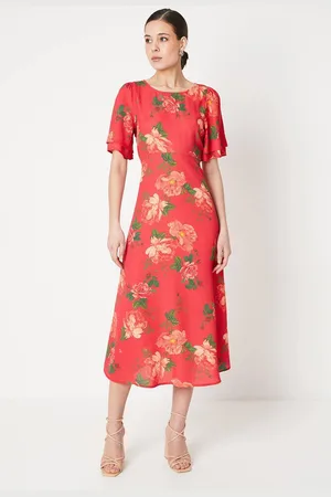 Dorothy Perkins Womens Floral Tie Back Flutter Sleeve Midi Dress