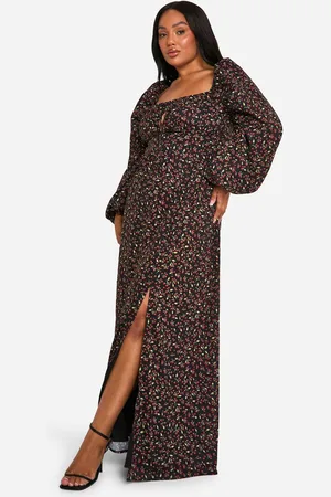 Boohoo Womens Plus Ditsy Balloon Sleeve Milkmaid Maxi Dress